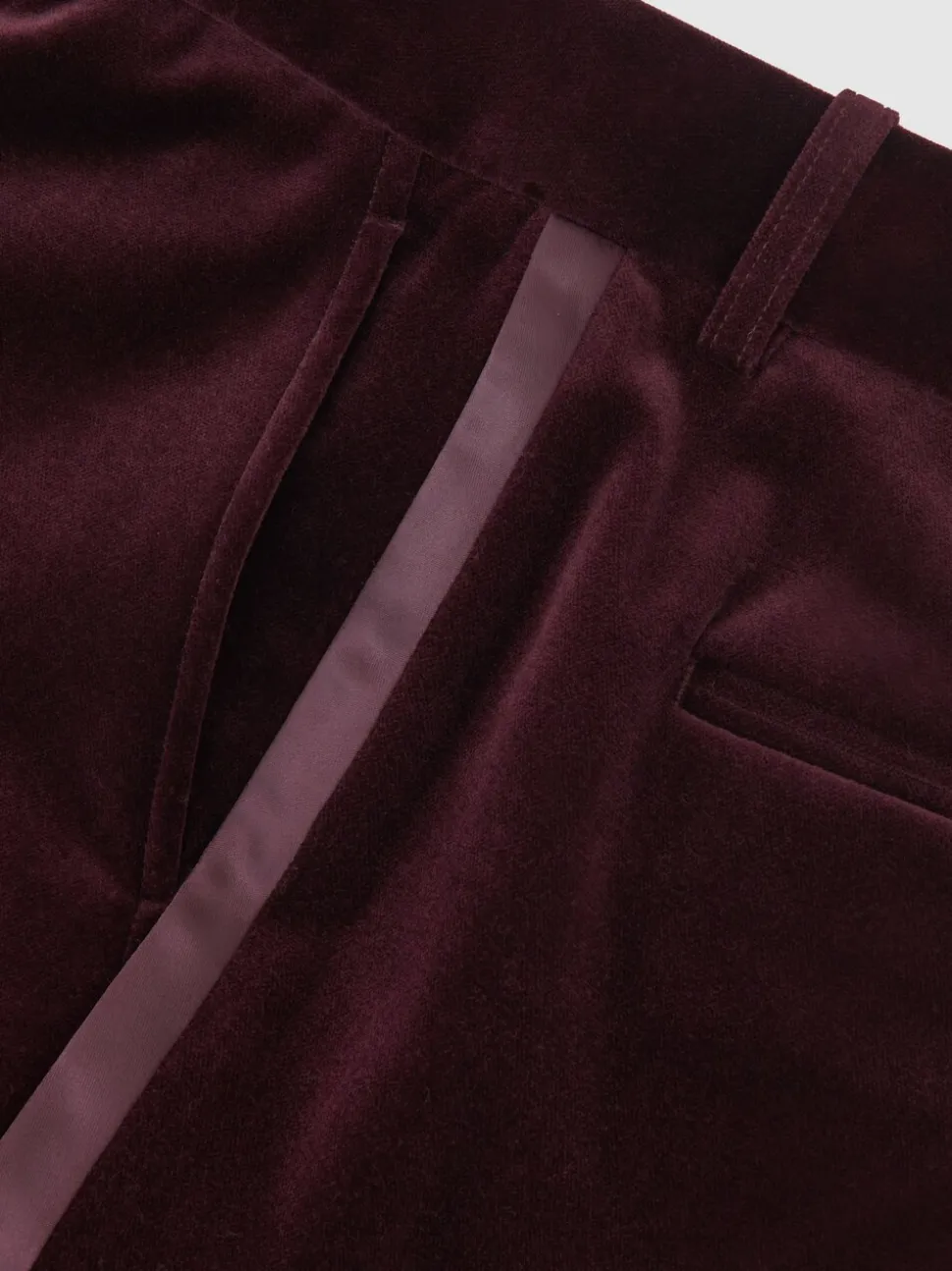 Reiss Burgundy Elia Petite Velvet Tuxedo-Stripe Flared Trousers