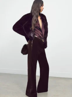 Reiss Burgundy Elia Velvet Tuxedo-Stripe Flared Trousers