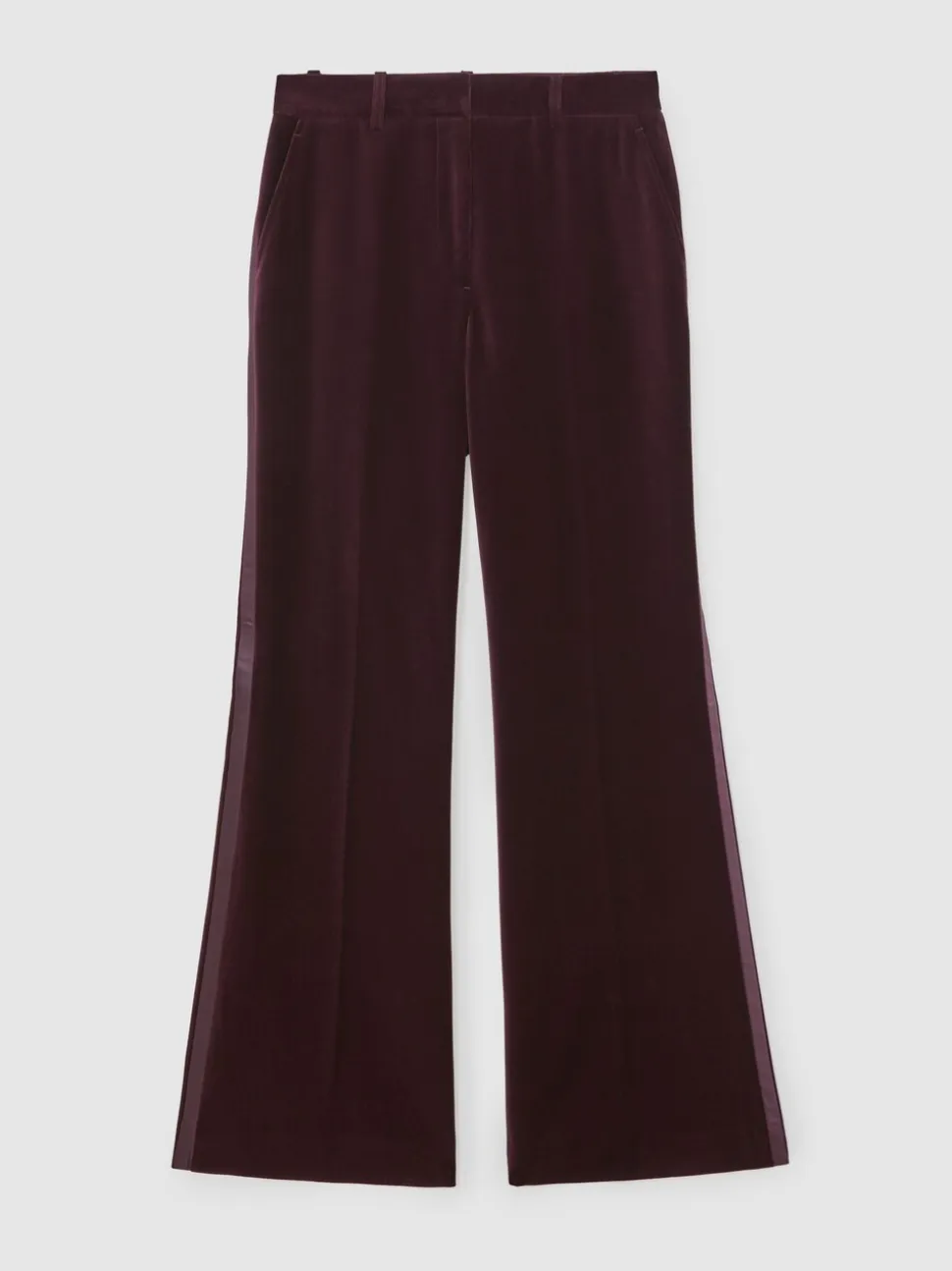 Reiss Burgundy Elia Velvet Tuxedo-Stripe Flared Trousers