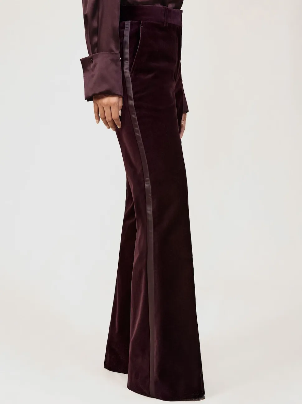 Reiss Burgundy Elia Velvet Tuxedo-Stripe Flared Trousers