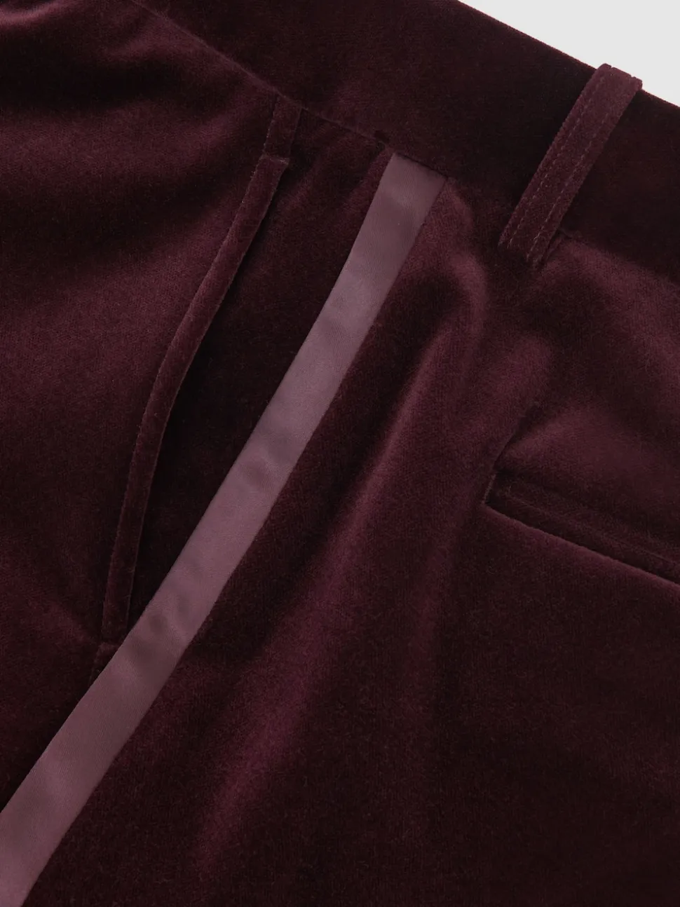 Reiss Burgundy Elia Velvet Tuxedo-Stripe Flared Trousers