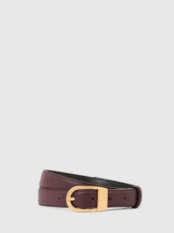 Reiss Burgundy Hazel Leather Curved-Buckle Belt