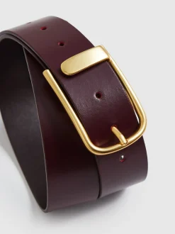 Reiss Burgundy Iyla Leather Half-Keeper Belt
