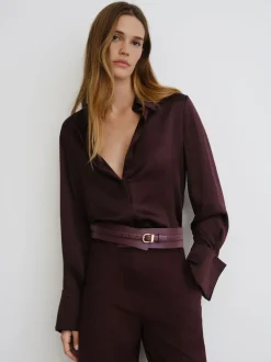 Reiss Burgundy Odell Leather Double-Strap Corset Waist Belt