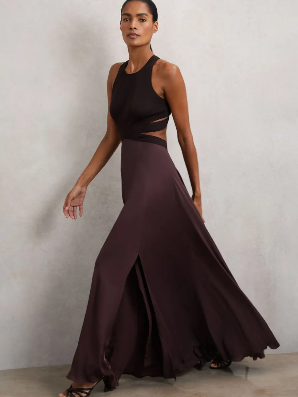 Reiss Burgundy Paloma Cut-Out Racerback Maxi Dress