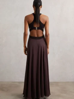 Reiss Burgundy Paloma Cut-Out Racerback Maxi Dress