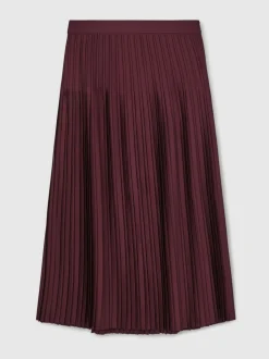 Reiss Burgundy Savannah Pleated Midi Skirt