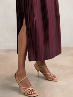 Reiss Burgundy Savannah Pleated Midi Skirt