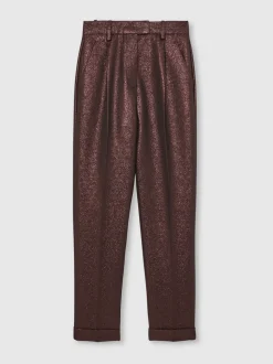 Reiss Burgundy Sienna Tapered Metallic Suit Trousers with Cotton