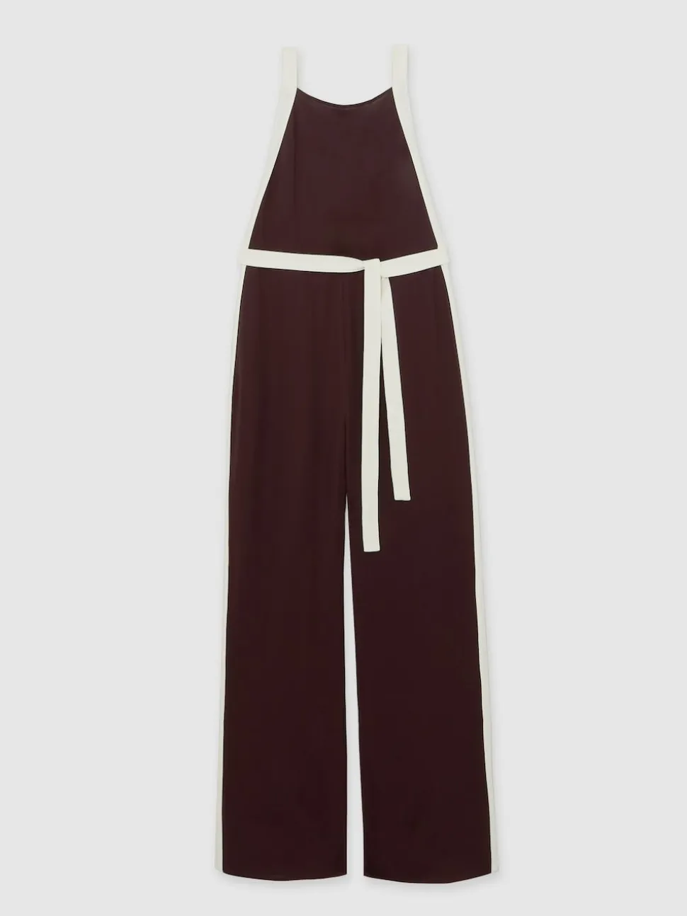 Reiss Burgundy/Cream Salma Colourblock Wide Leg Belted Jumpsuit