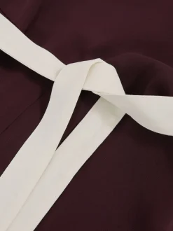Reiss Burgundy/Cream Salma Colourblock Wide Leg Belted Jumpsuit