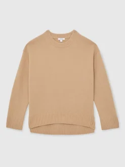 Reiss Camel Ella Wool-Cashmere Crew-Neck Jumper