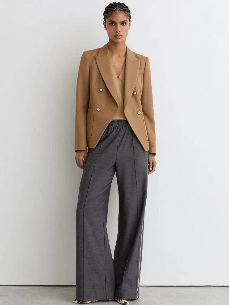 Reiss Camel Gigi Wool-Blend Double-Breasted Blazer