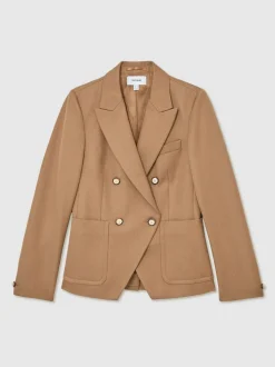 Reiss Camel Gigi Wool-Blend Double-Breasted Blazer