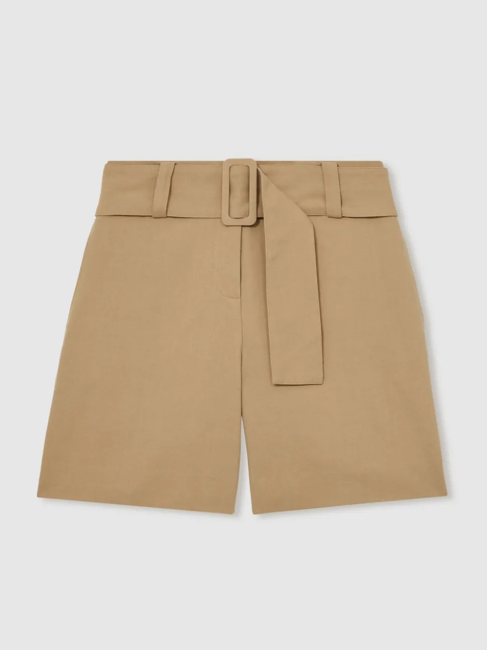 Reiss Camel Harper Cotton-Blend Belted Shorts With Linen
