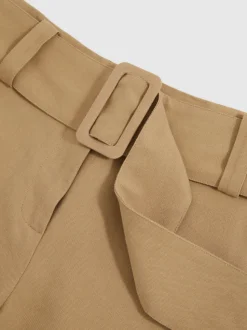 Reiss Camel Harper Cotton-Blend Belted Shorts With Linen