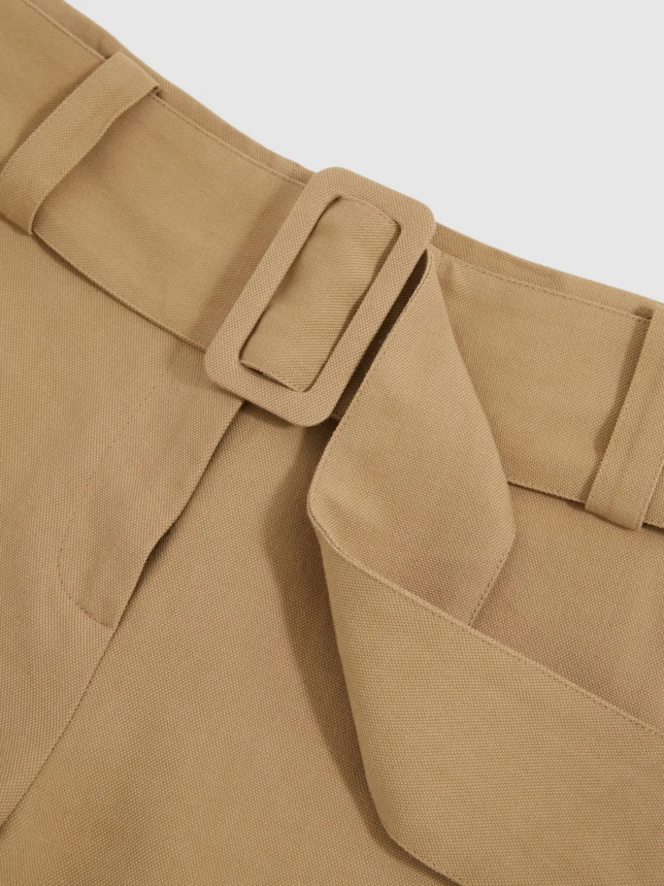 Reiss Camel Harper Cotton-Blend Belted Shorts With Linen