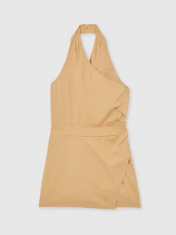 Reiss Camel Pia Lyocell Cotton Halter Skort Playsuit