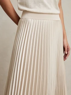 Reiss Champagne Neutral Seren Pleated Midi Skirt