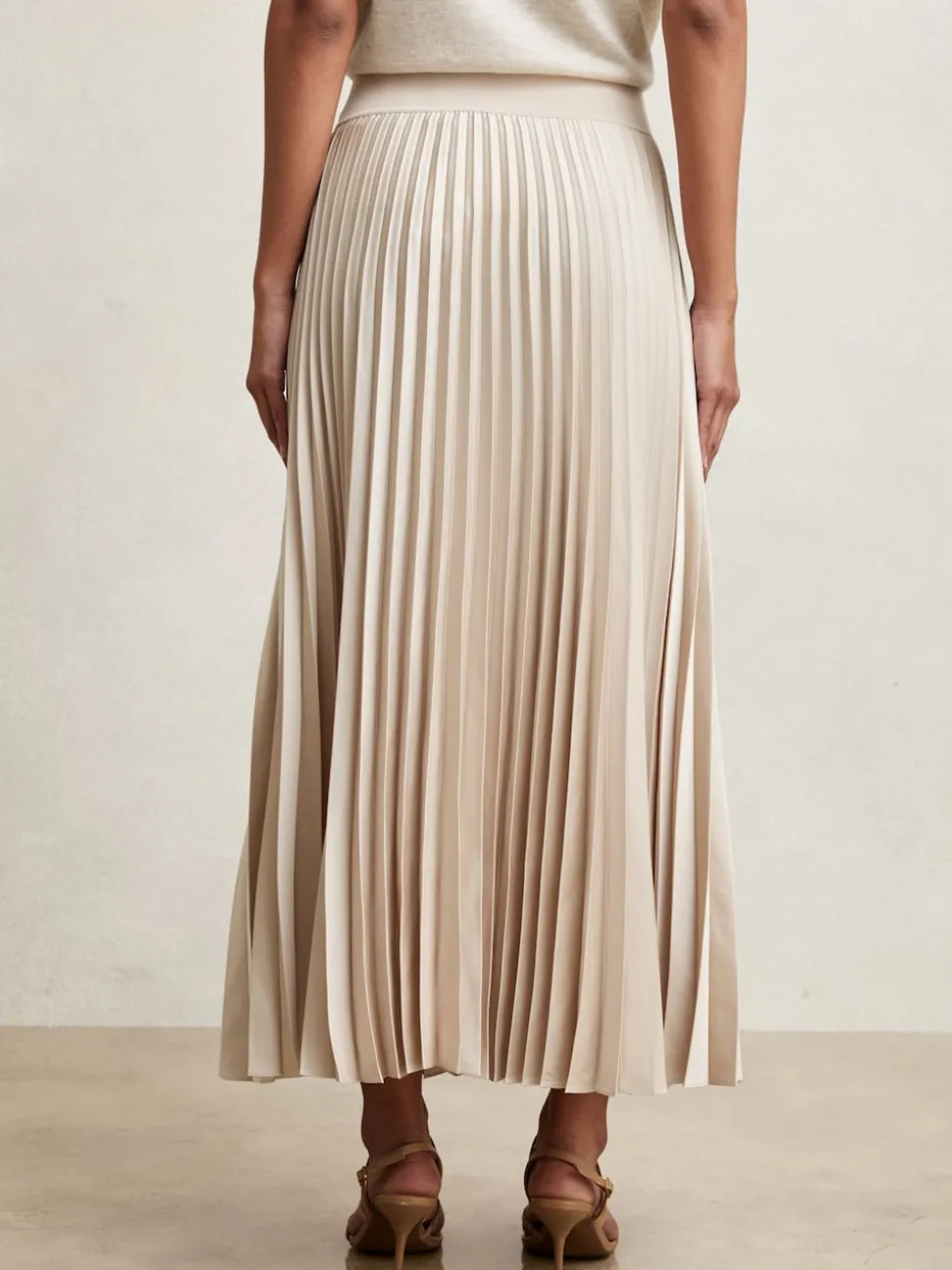 Reiss Champagne Neutral Seren Pleated Midi Skirt