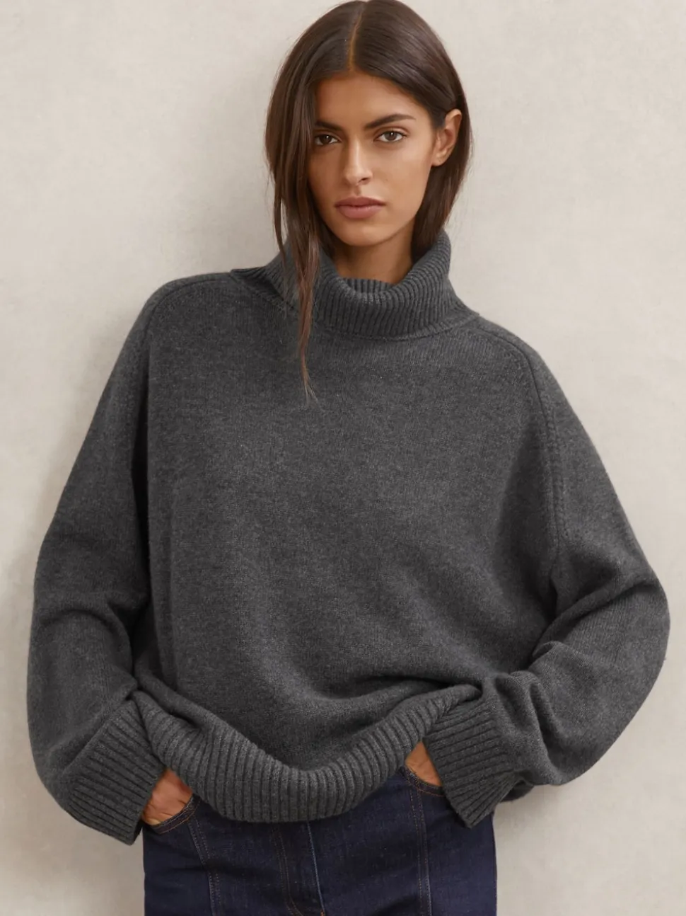 Reiss Charcoal Grey Brooklyn Wool-Cashmere Roll-Neck Jumper