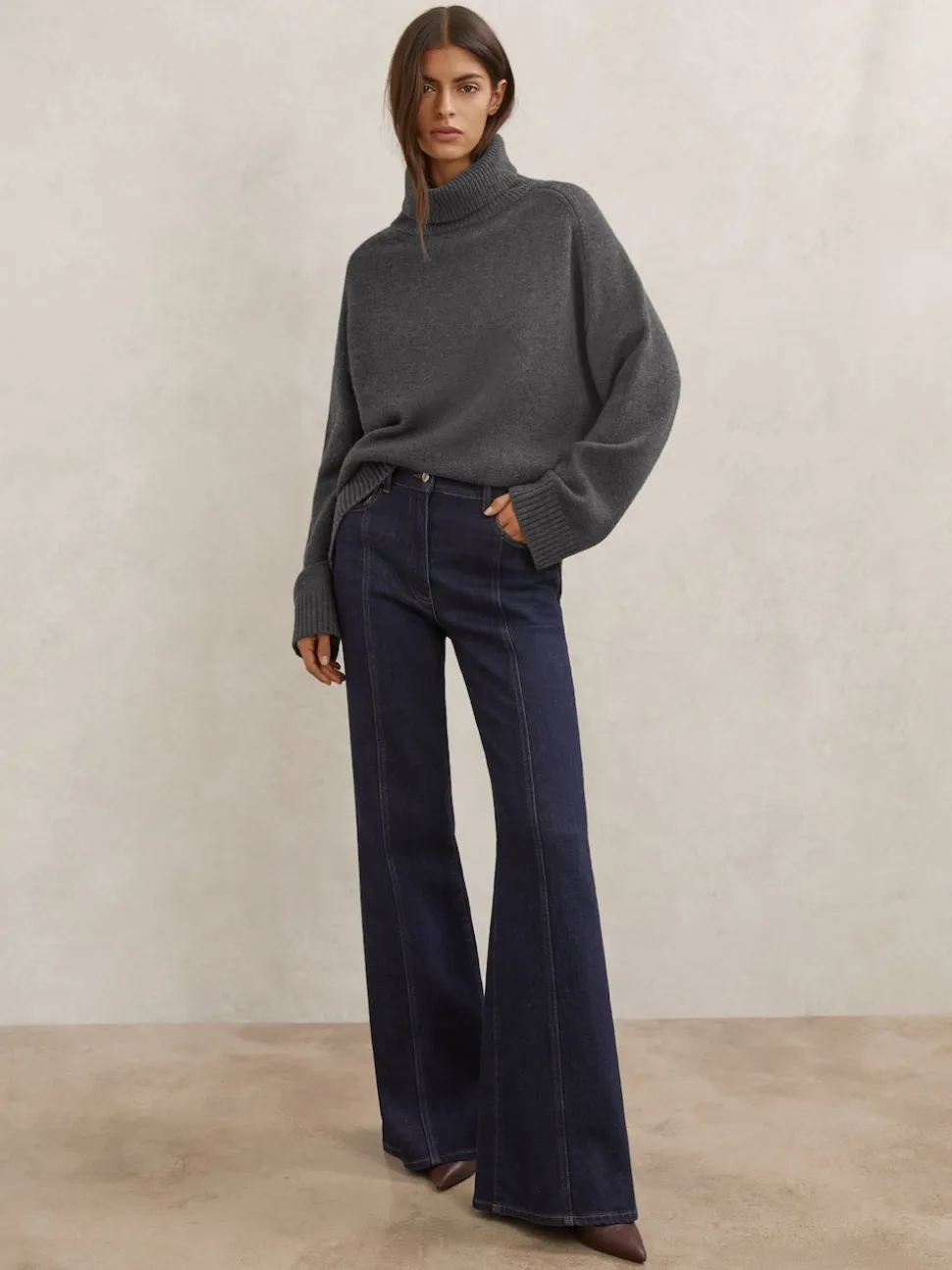 Reiss Charcoal Grey Brooklyn Wool-Cashmere Roll-Neck Jumper