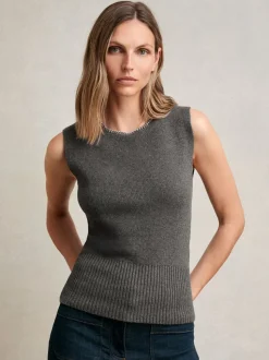 Reiss Charcoal Grey Nina Wool-Blend Necklace-Trim Knitted Vest