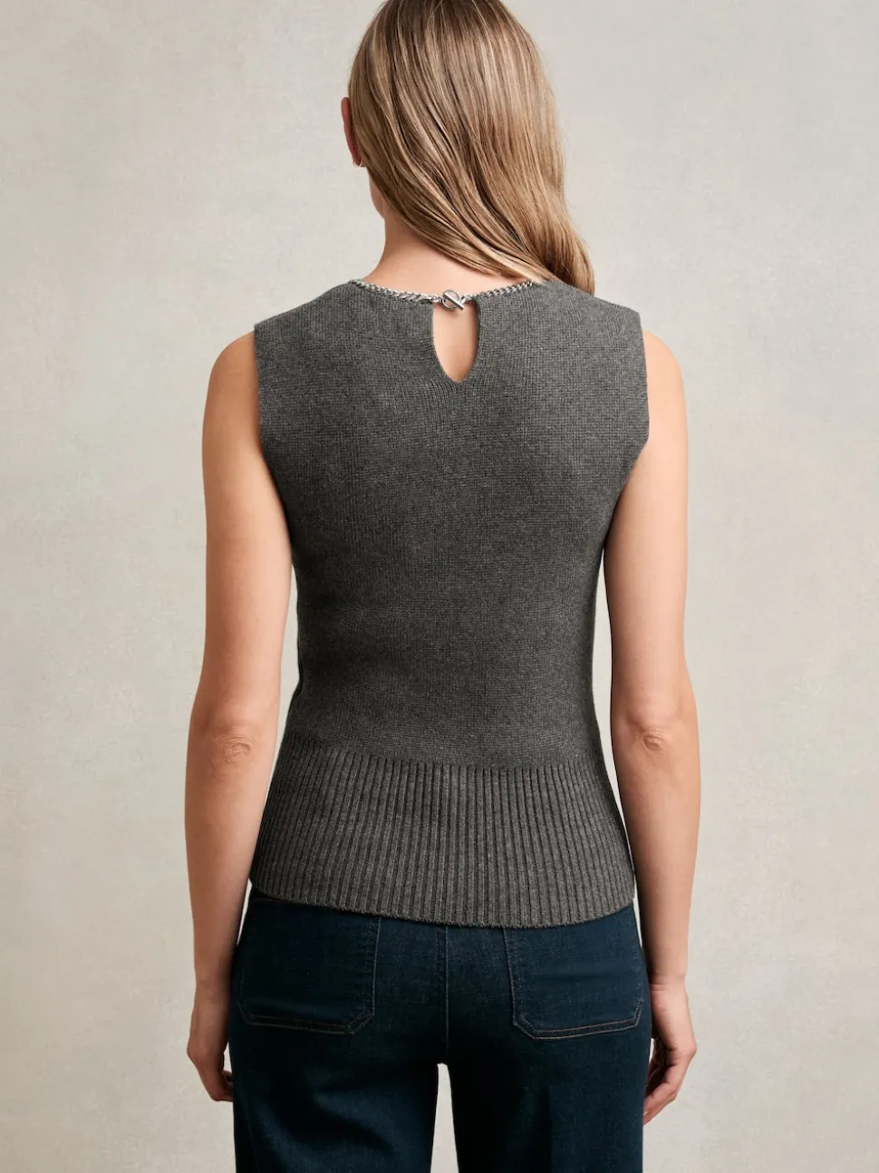 Reiss Charcoal Grey Nina Wool-Blend Necklace-Trim Knitted Vest