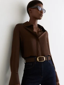 Reiss Chocolate Athena Suede Oval-Buckle Belt