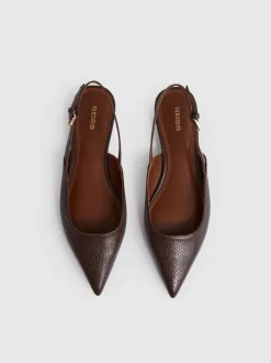 Reiss Chocolate Aubrey Leather Slingback Ballet Flats