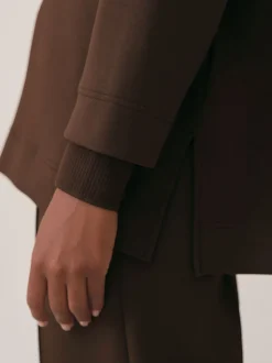 Reiss Chocolate Bernie Premium Interlock Open-Collar Sweatshirt