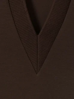 Reiss Chocolate Bernie Premium Interlock Open-Collar Sweatshirt