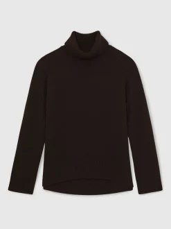 Reiss Chocolate Brown Brooklyn Wool-Cashmere Roll-Neck Jumper