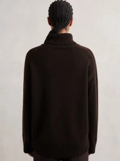 Reiss Chocolate Brown Brooklyn Wool-Cashmere Roll-Neck Jumper