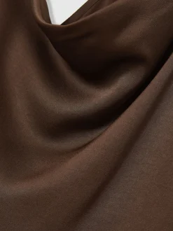Reiss Chocolate Brown Maisley Satin Cowl-Neck Slip Dress