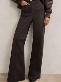 Reiss Chocolate Brown Sakura Petite Patch-Pocket Flared Jeans