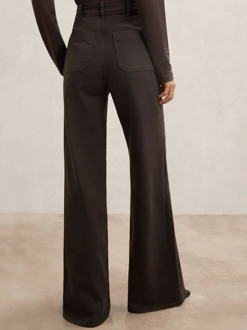 Reiss Chocolate Brown Sakura Petite Patch-Pocket Flared Jeans
