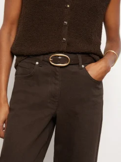 Reiss Chocolate Drew Patent Leather Oval Buckle Belt