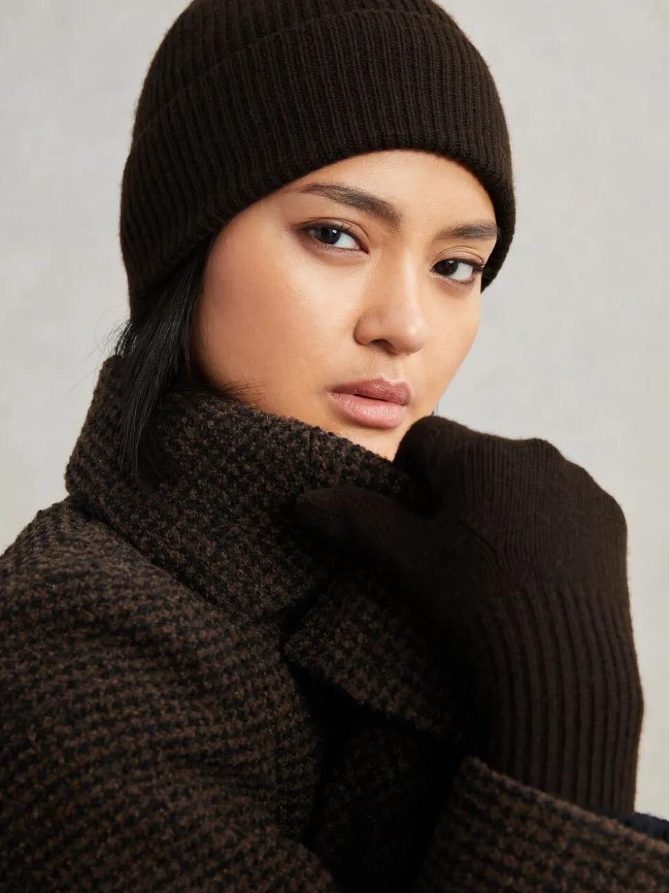 Reiss Chocolate Filipa Wool-Blend Tipped Beanie