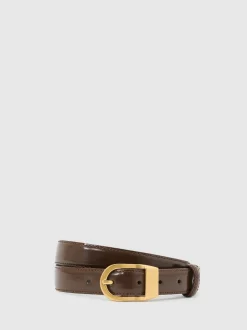 Reiss Chocolate Hazel Leather Curved-Buckle Belt