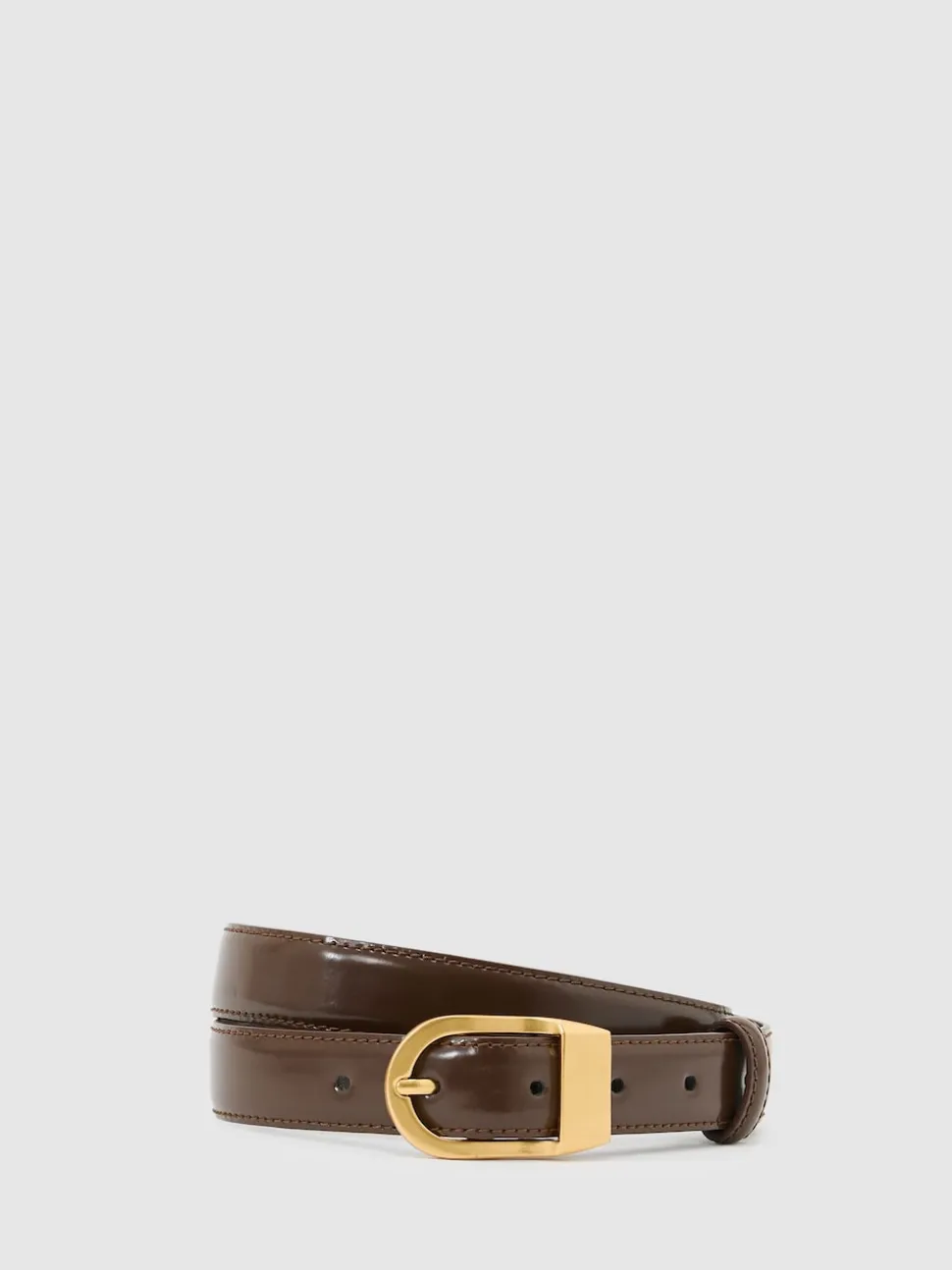 Reiss Chocolate Hazel Leather Curved-Buckle Belt