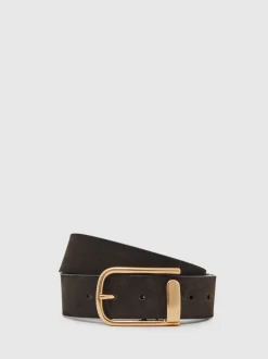 Reiss Chocolate Iyla Suede Half Keeper Belt