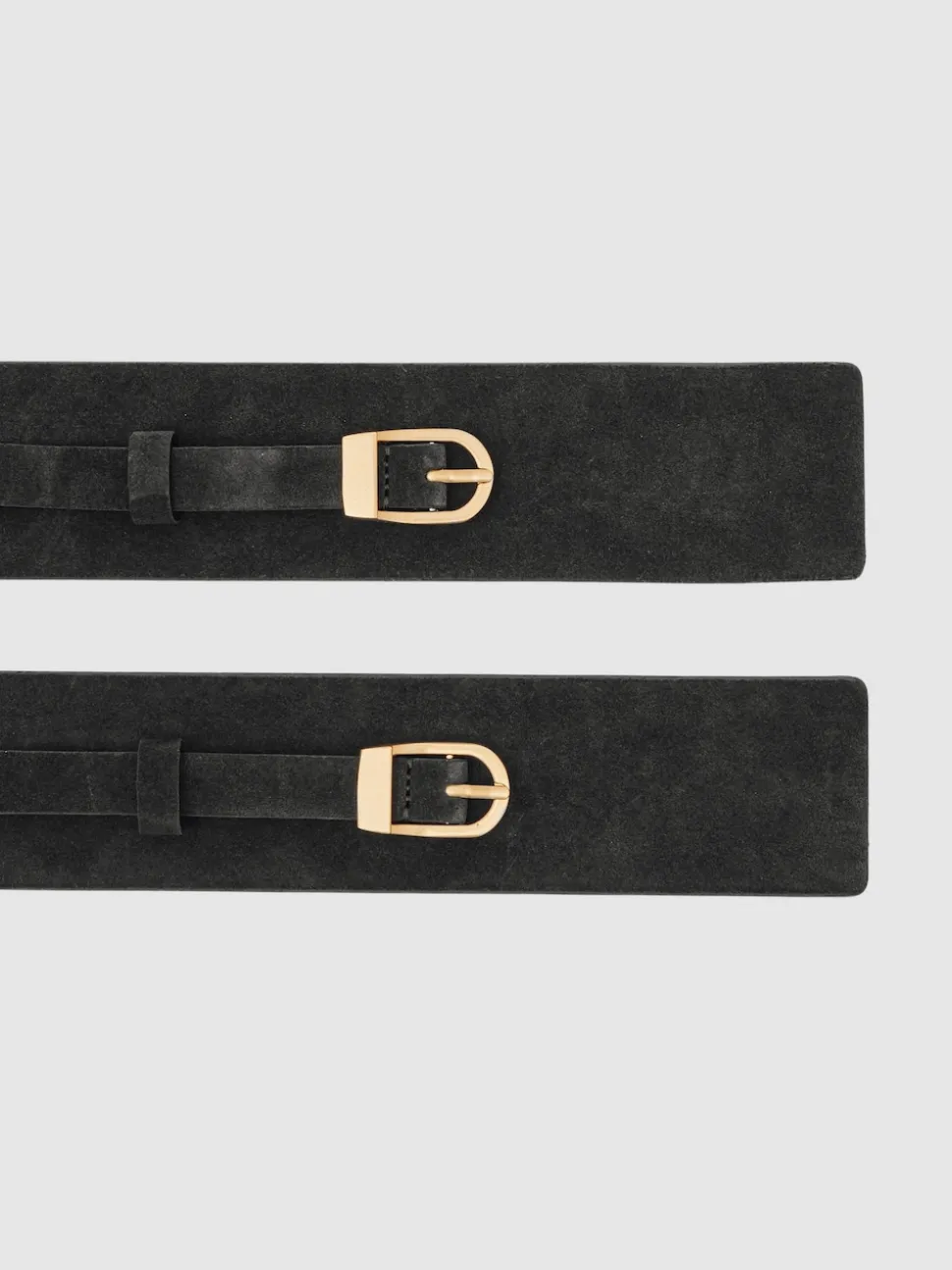 Reiss Chocolate Petula Suede Double-Buckle Corset Waist Belt