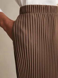 Reiss Chocolate Pippa Pleated Jersey Midi Skirt