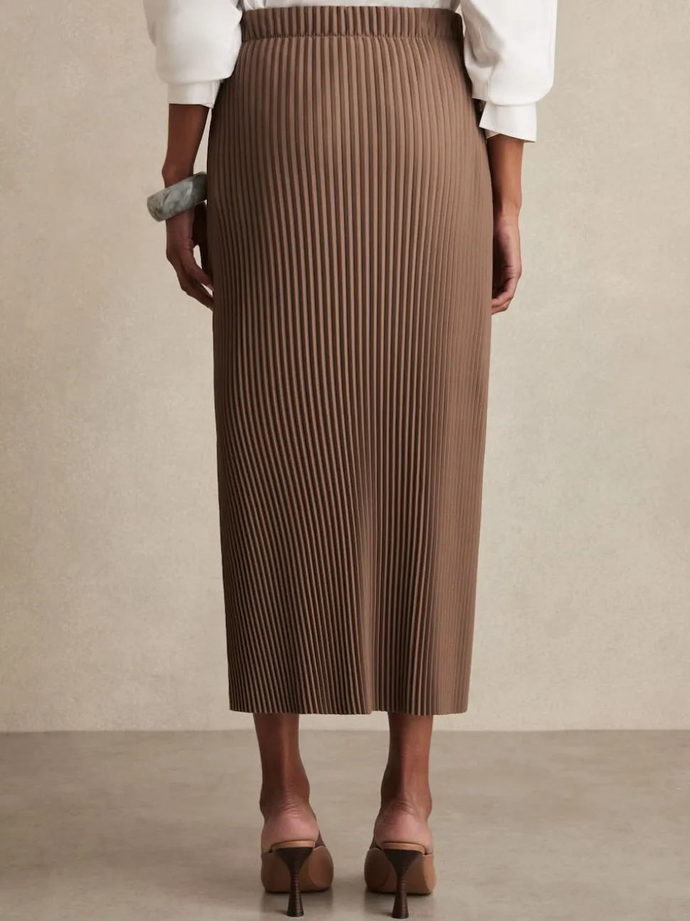 Reiss Chocolate Pippa Pleated Jersey Midi Skirt