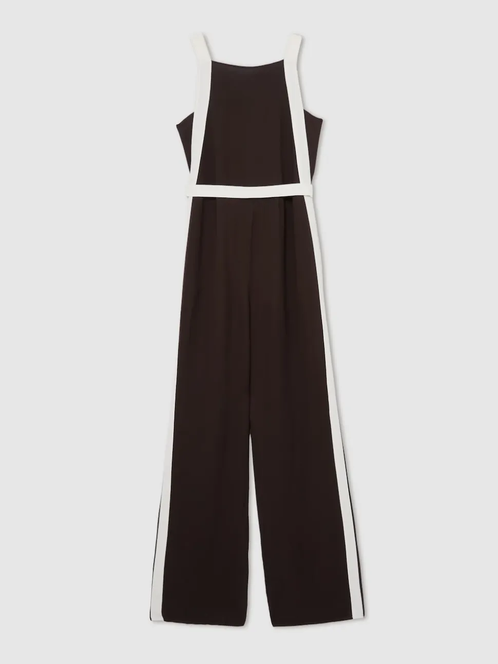 Reiss Chocolate/Cream Salma Colourblock Wide Leg Belted Jumpsuit
