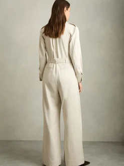 Reiss Cream Anais Wide Leg Utility Jumpsuit