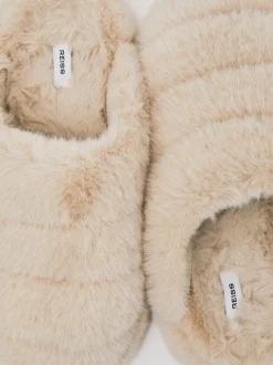 Reiss Cream Andrea Faux Fur Slippers
