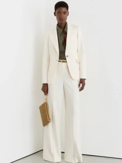 Reiss Cream Malin Petite Wide-Leg Seam-Detail Trousers