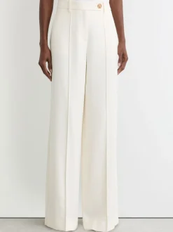 Reiss Cream Malin Petite Wide-Leg Seam-Detail Trousers